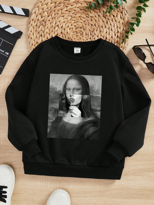 Teen Girl Figure Graphic Drop Shoulder Sweatshirt