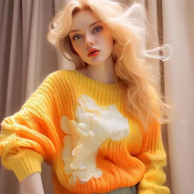 Flower Vintage Knitted Sweaters Women 