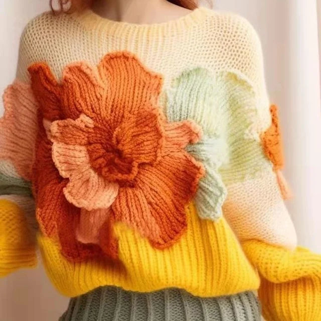 Flower Vintage Knitted Sweaters Women 