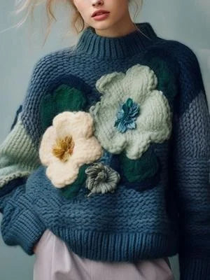 Flower Vintage Knitted Sweaters Women 