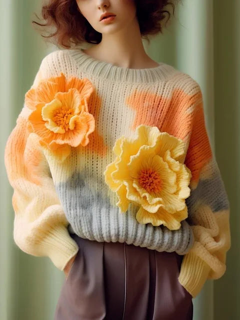 Flower Vintage Knitted Sweaters Women 