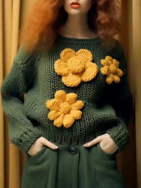 Flower Vintage Knitted Sweaters Women 