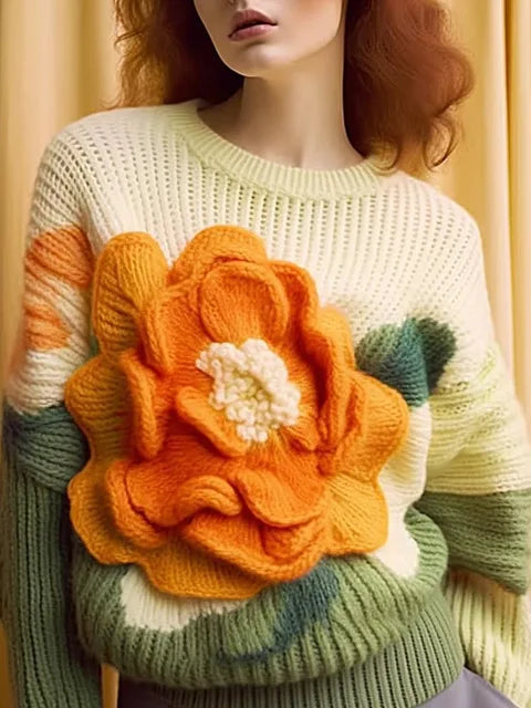 Flower Vintage Knitted Sweaters Women 