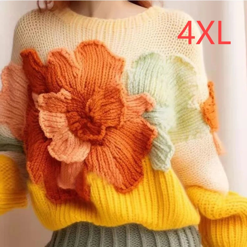 Flower Vintage Knitted Sweaters Women 