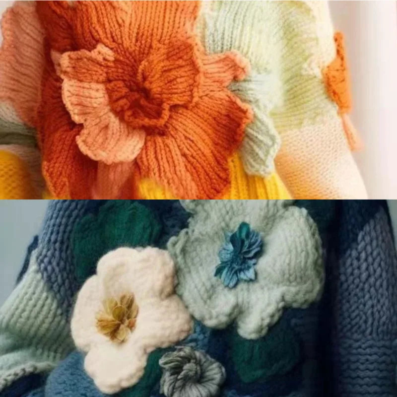 Flower Vintage Knitted Sweaters Women 