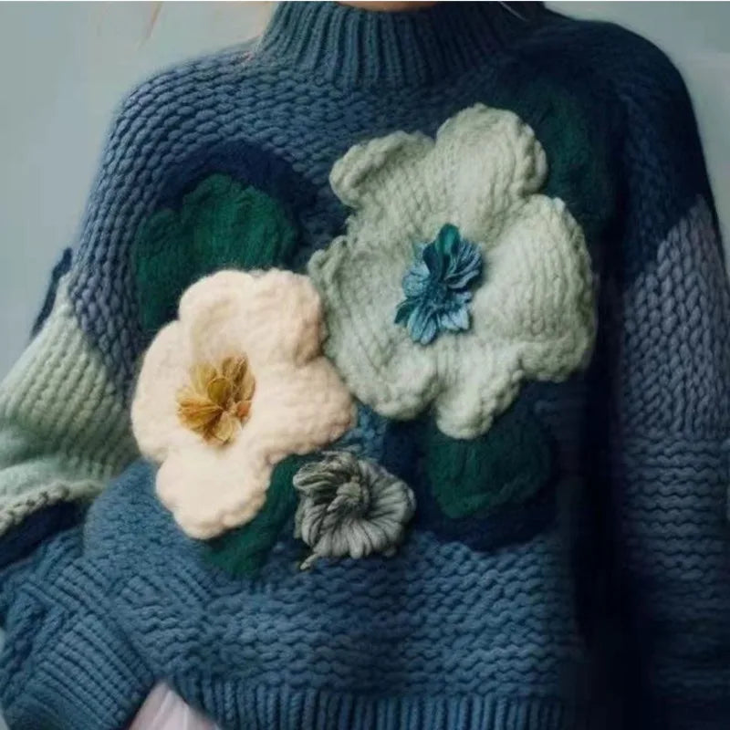 Flower Vintage Knitted Sweaters Women 